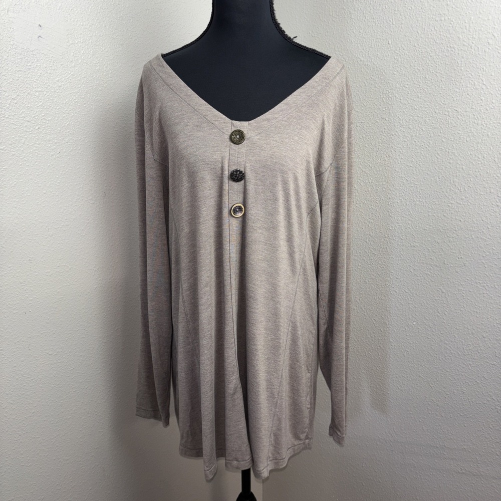 Soft Surroundings Blouse Women's XL Gray Button Detail Stretch Artsy Lagenlook‎